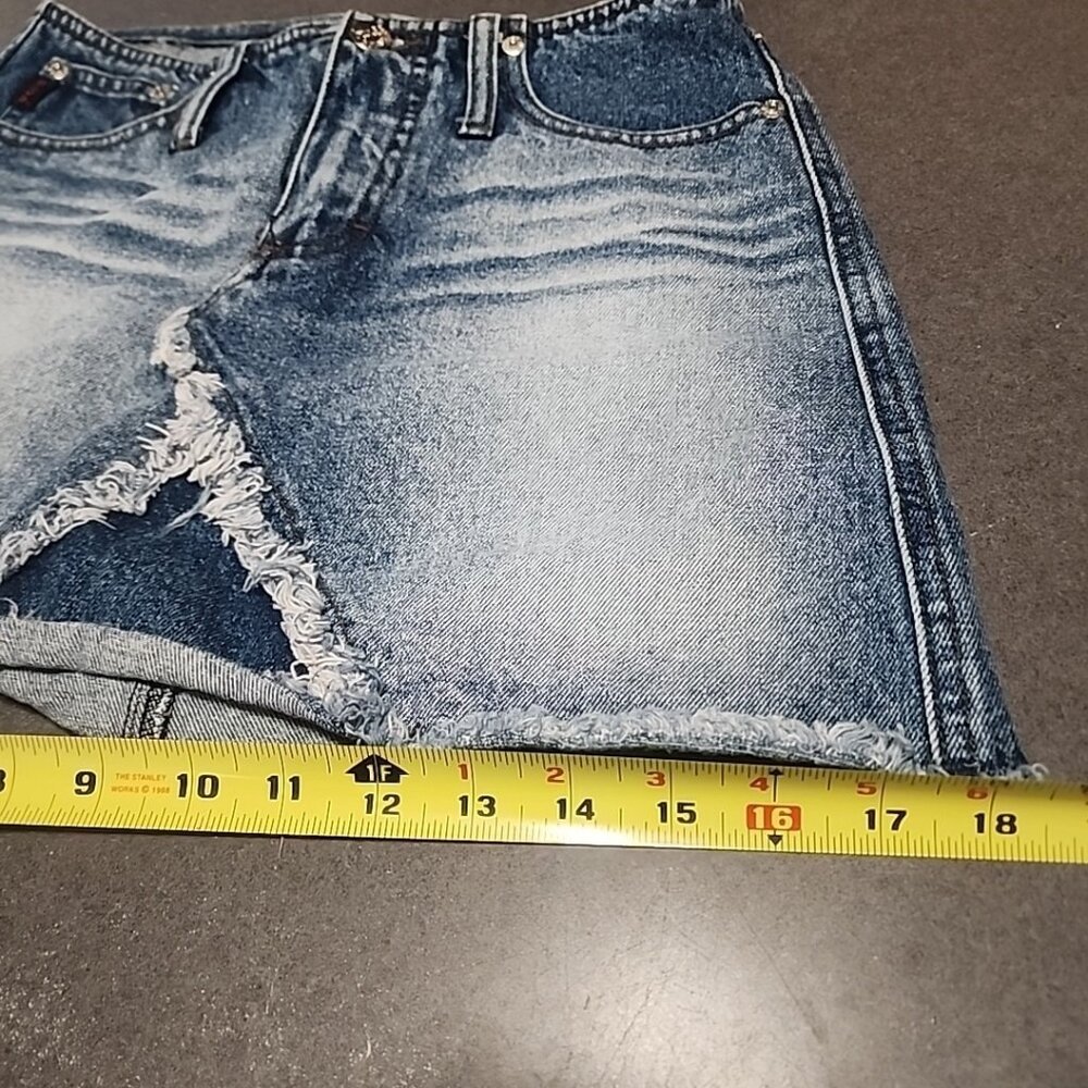 Vintage Y2K Mudd Low Rise Denim Mini Skirt Distressed Frayed Hem Grunge Indie - Picture 8 of 8